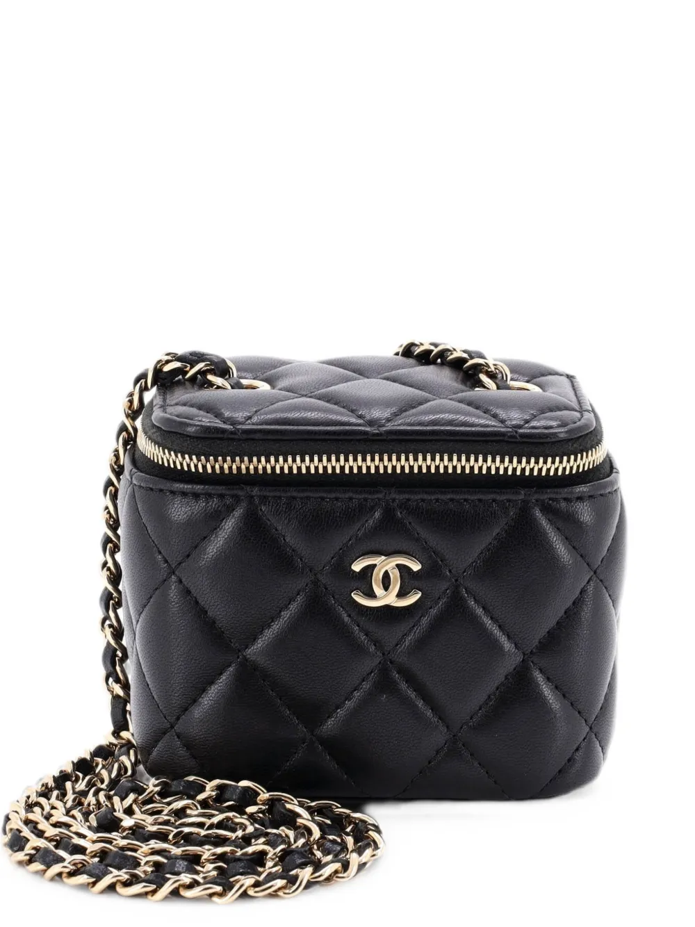 CHANEL Pre-Owned Borsa a tracolla Classic Vanity Case mini in pelle di agnello trapuntata con catena - Nero