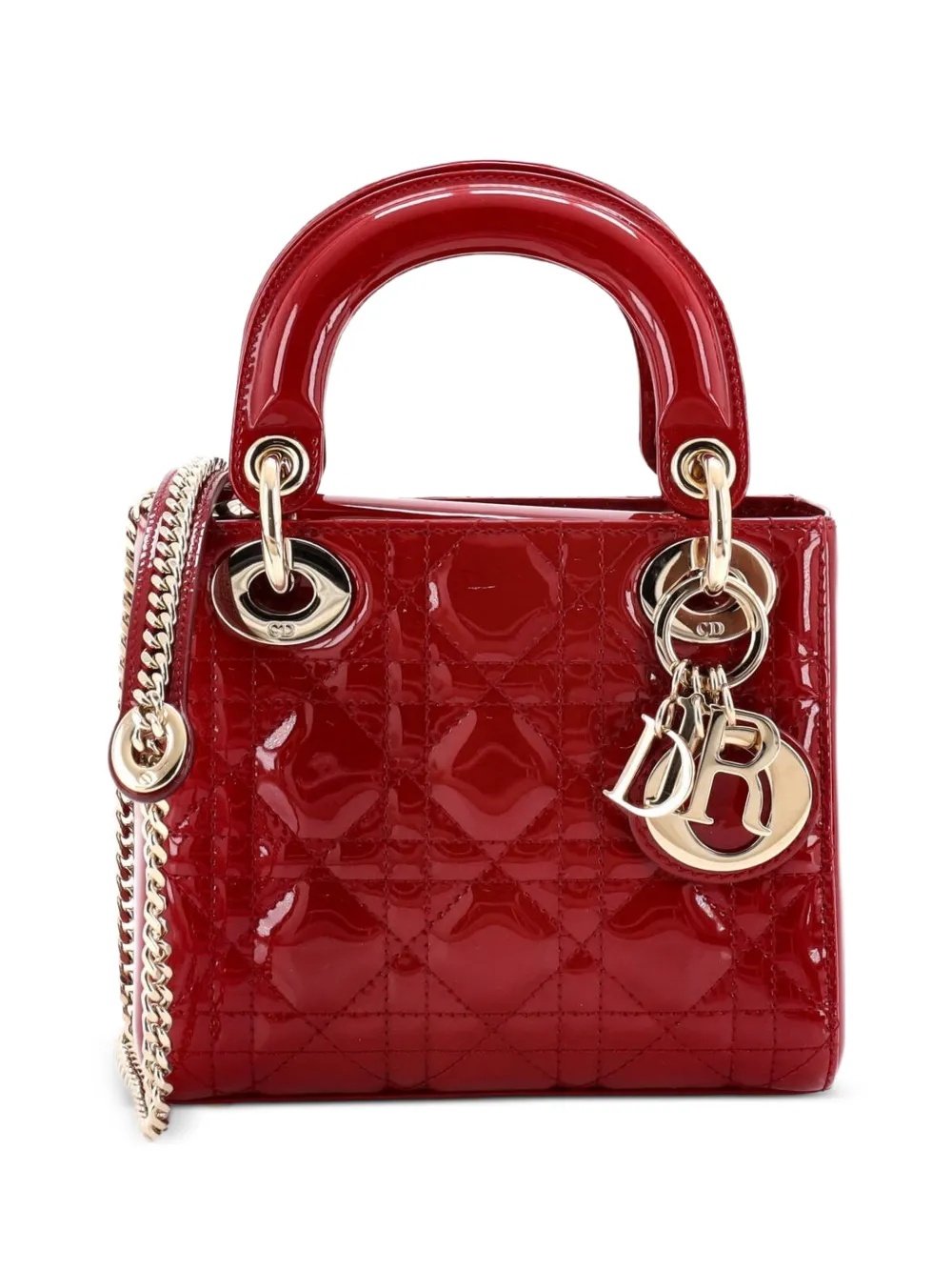 Christian Dior Pre-Owned Lady Dior Chain Bag Cannage Quilt Patent Mini satchel - Red
