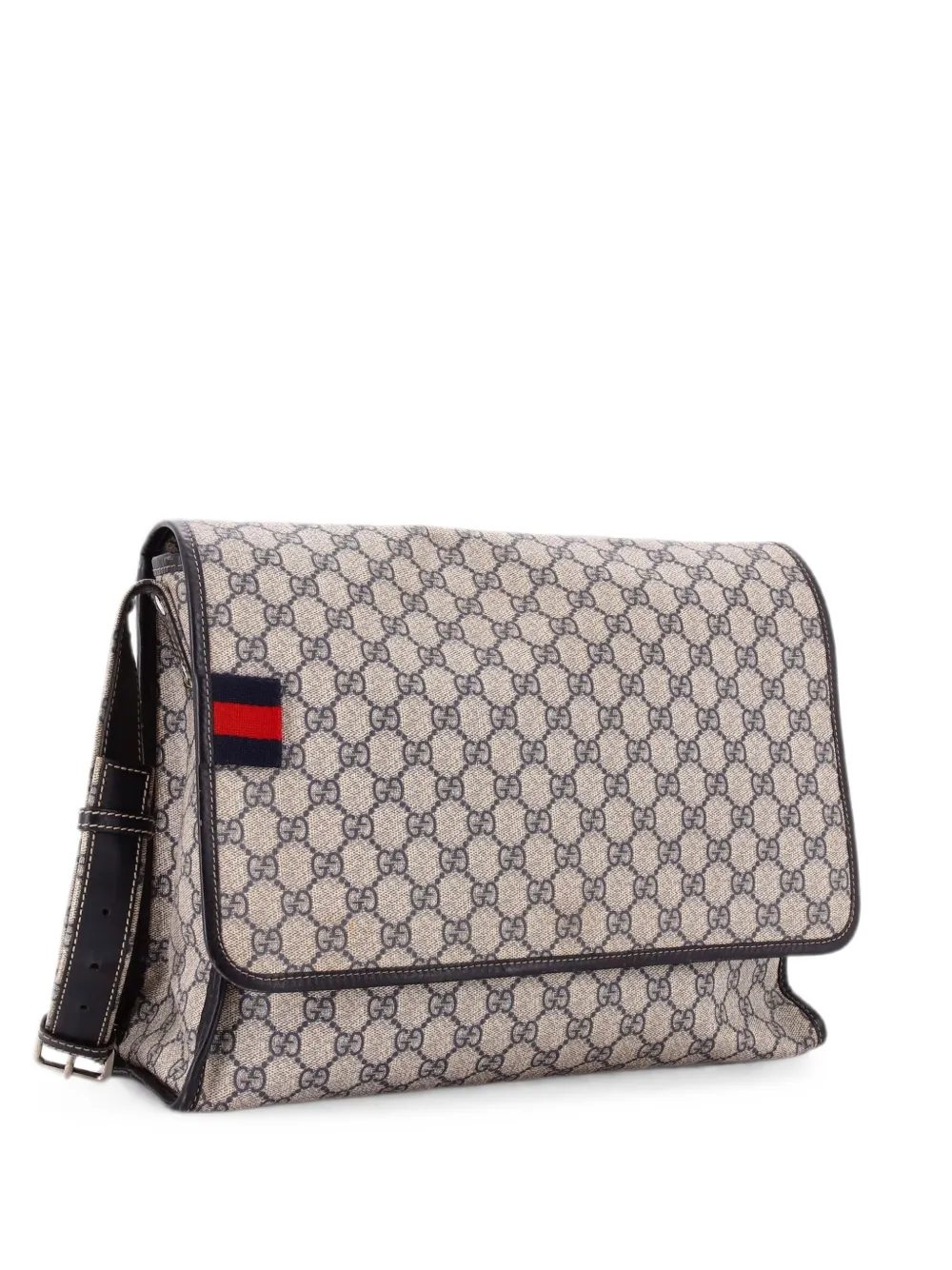 Gucci Pre-Owned Borsa a tracolla Loop Messenger grande in tela cerata GG con decorazione Web - Blu