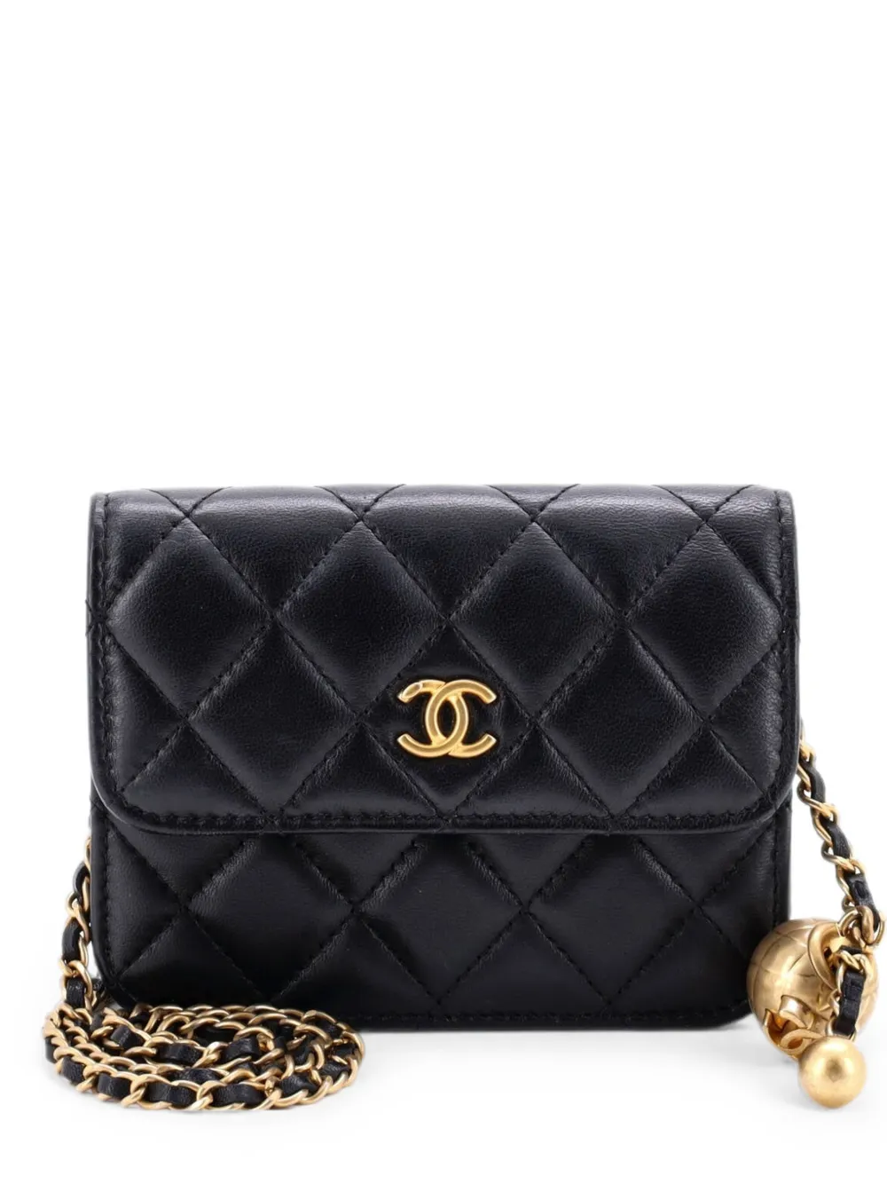 CHANEL Pre-Owned Pearl Crush Flap Clutch with Chain Quilted Lambskin Mini crossbody bag - Black