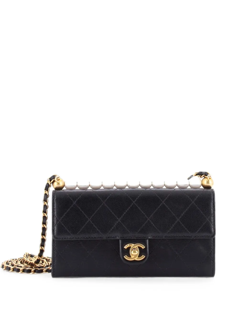 CHANEL Pre-Owned Borsa a tracolla Chic Pearls in pelle di capra trapuntata con catena - Nero