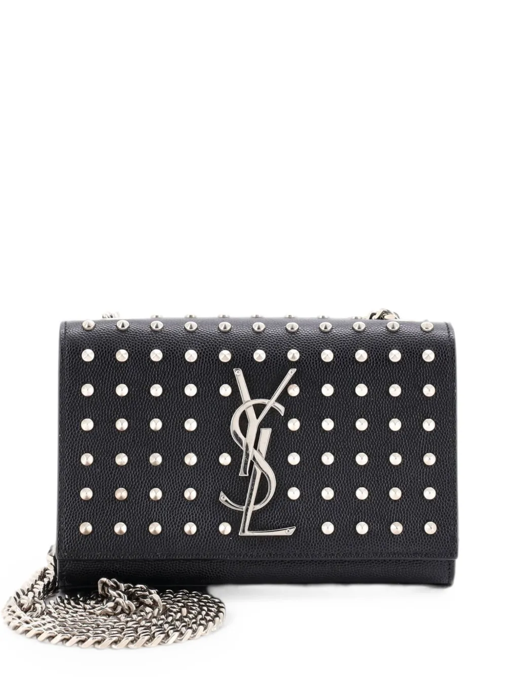 Saint Laurent Pre-Owned Borsa a tracolla Classic Monogram media in pelle con borchie - Nero