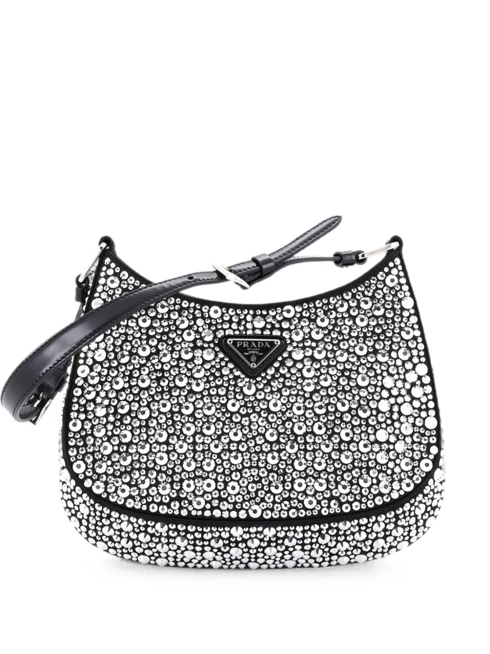 Prada Pre-Owned Borsa a tracolla Cleo piccola in raso con cristalli - Nero