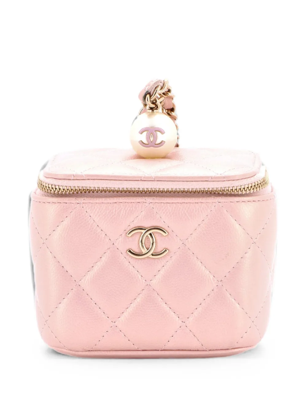 CHANEL Pre-Owned Clutch Classic Pearl Vanity Case mini in pelle Caviar trapuntata con catena - Rosa