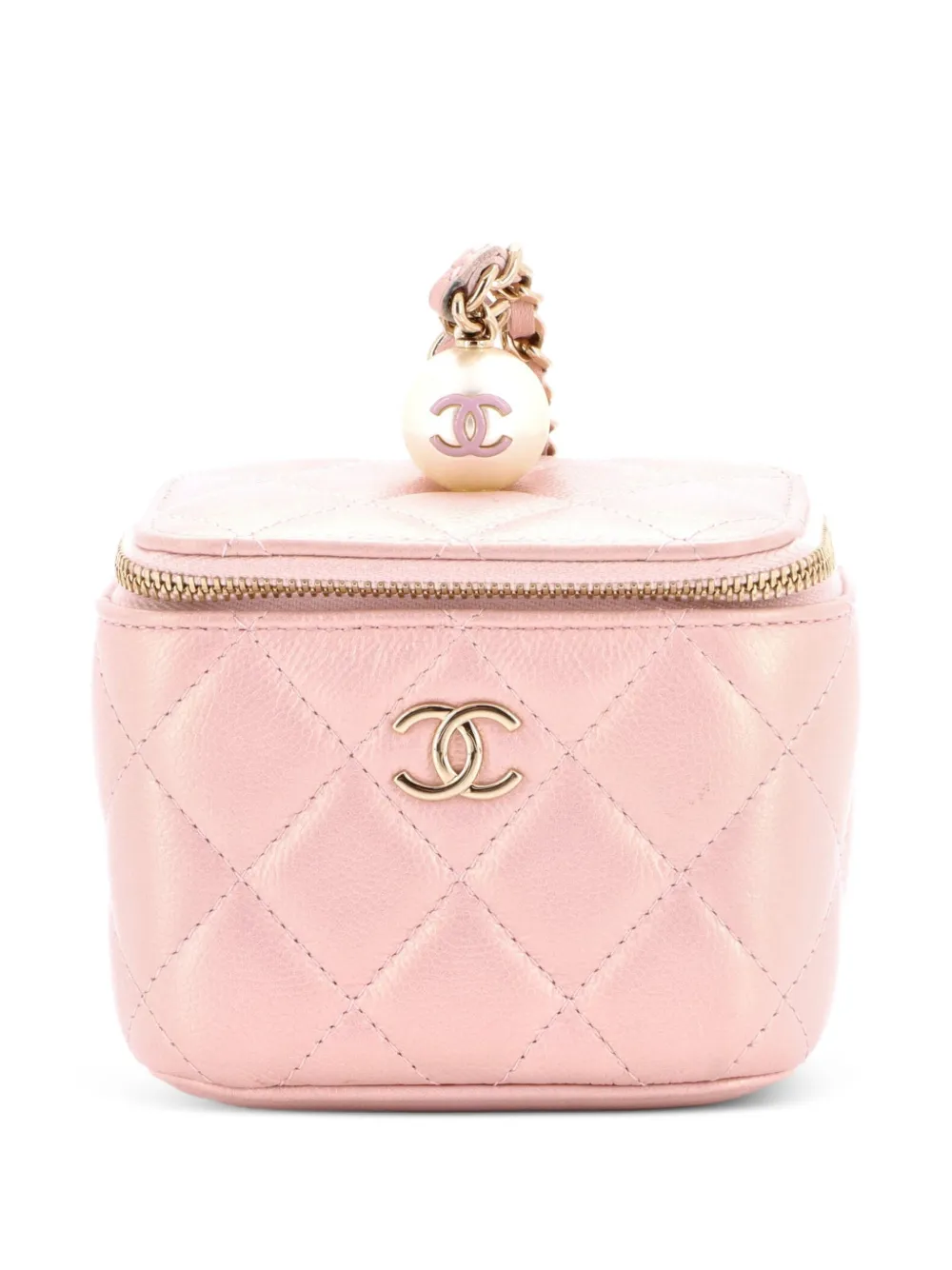 CHANEL Pre-Owned Classic Pearl Vanity Case with Chain Quilted Caviar Mini clutch bag - Pink
