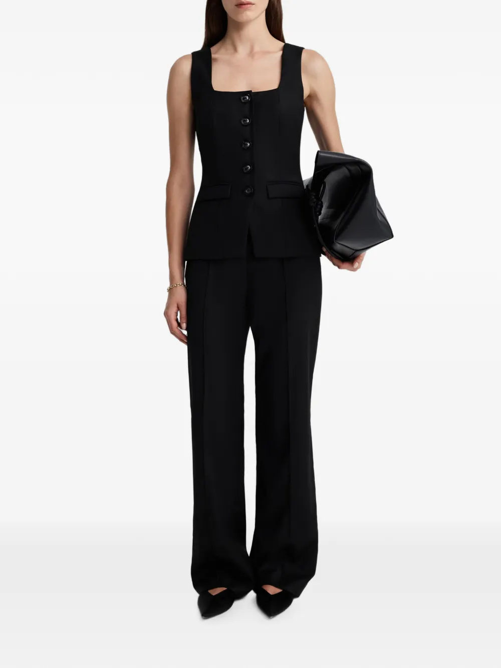 Anna Quan Marisol Button-up Sleeveless Top in Black, view 2
