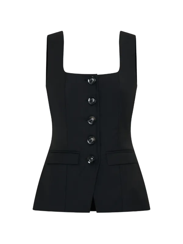 Anna Quan Marisol Button-up Sleeveless Top in Black