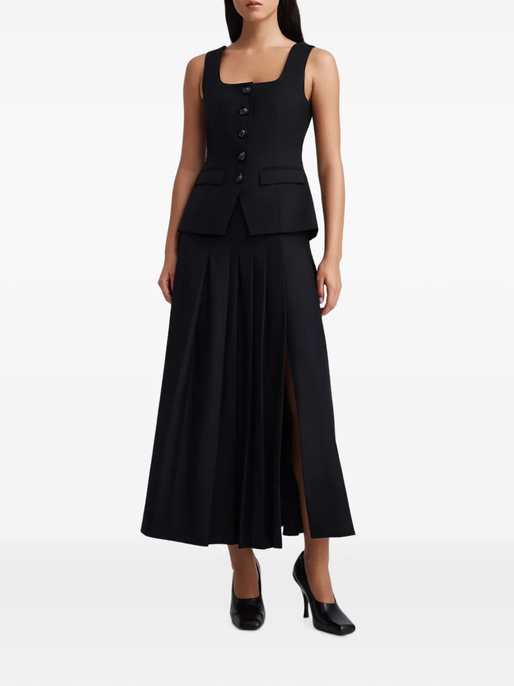 Anna Quan Marisol Button-up Sleeveless Top in Black, view 3