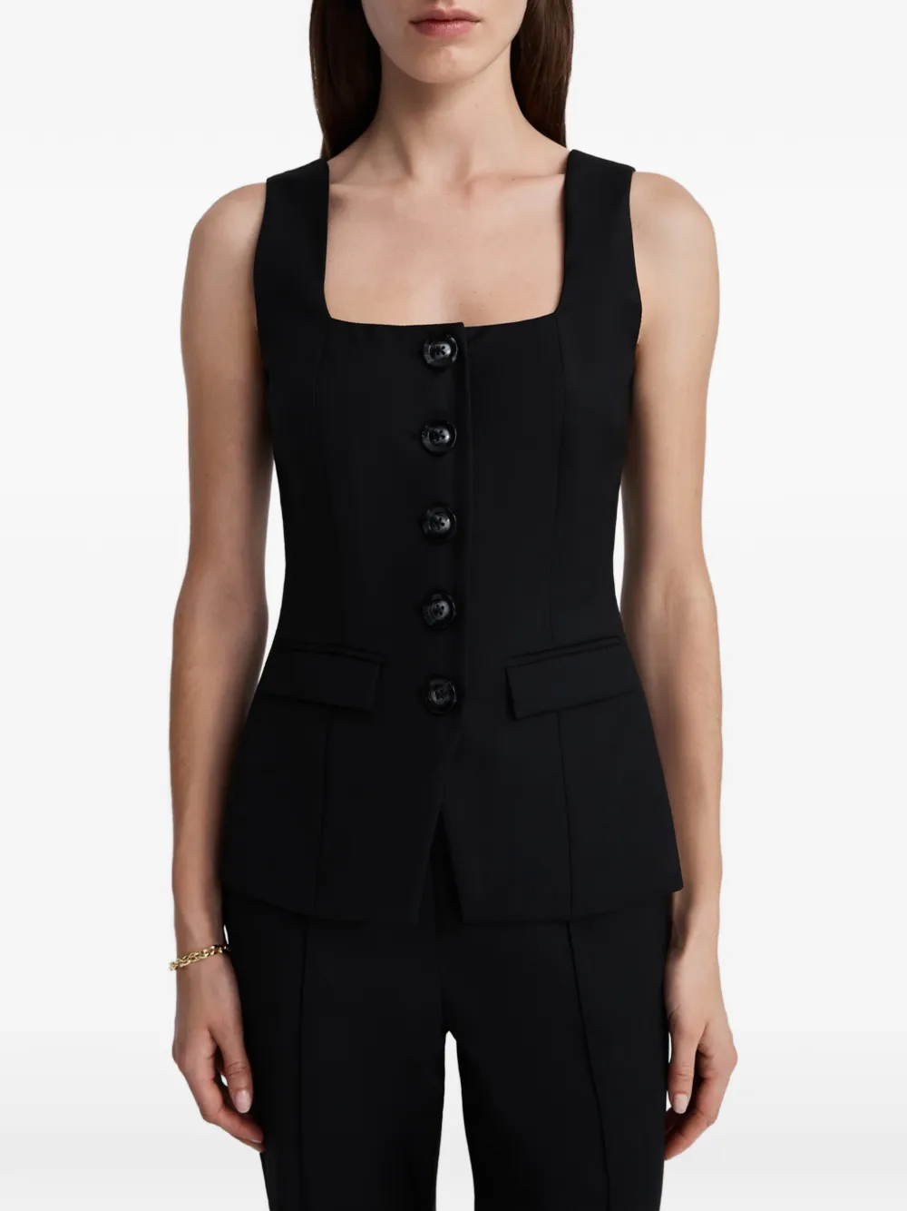 Anna Quan Marisol Button-up Sleeveless Top in Black, view 4