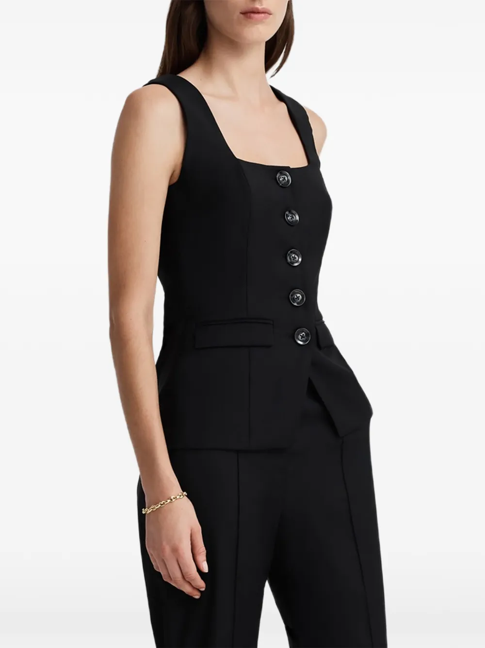 Anna Quan Marisol Button-up Sleeveless Top in Black, view 5