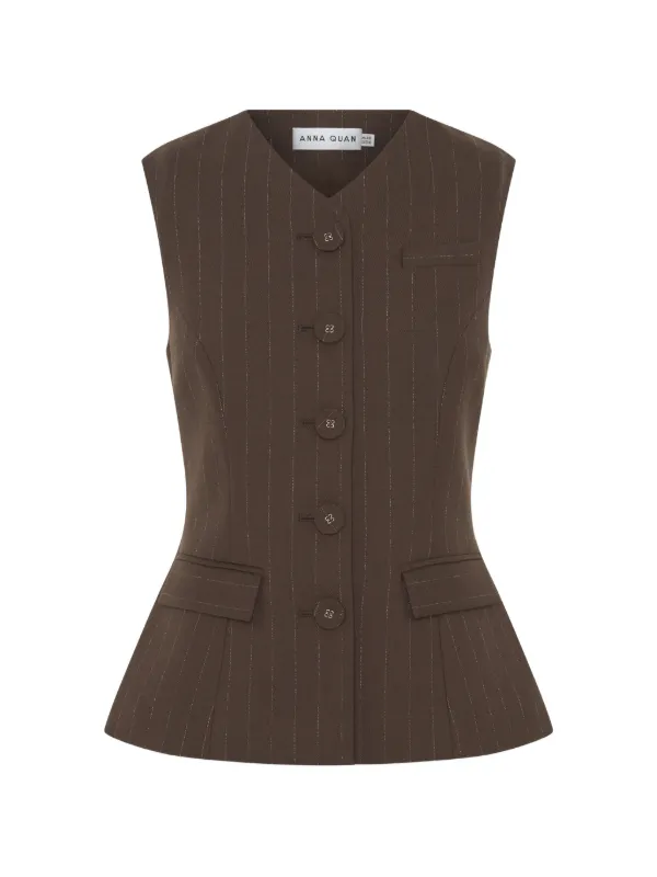 Anna Quan Kendall Pinstripe-pattern Peplum Top in Brown