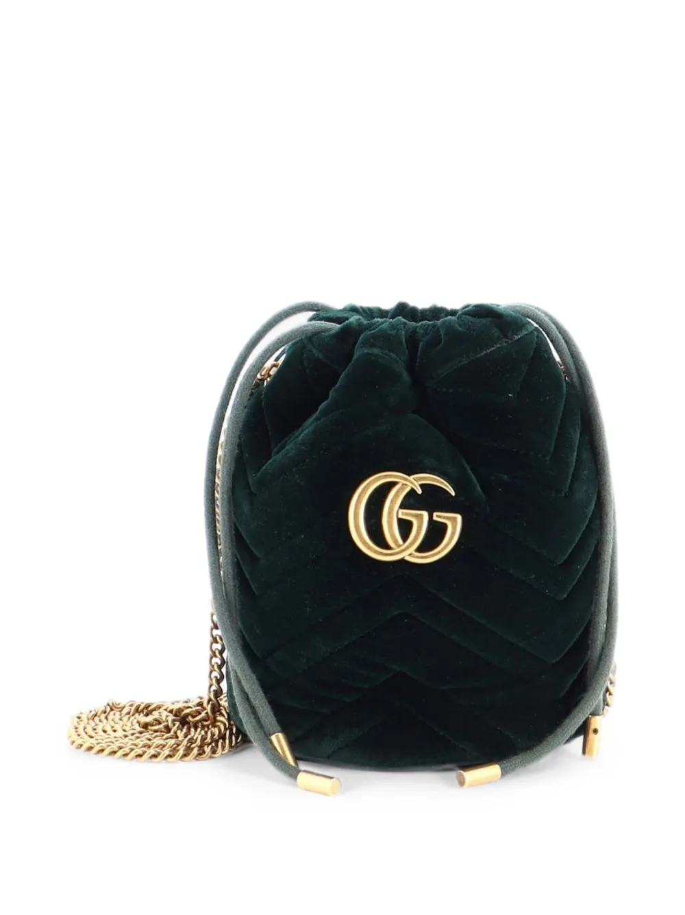 Gucci Pre-Owned Borsa a secchiello GG Marmont mini in velluto matelassé - Verde