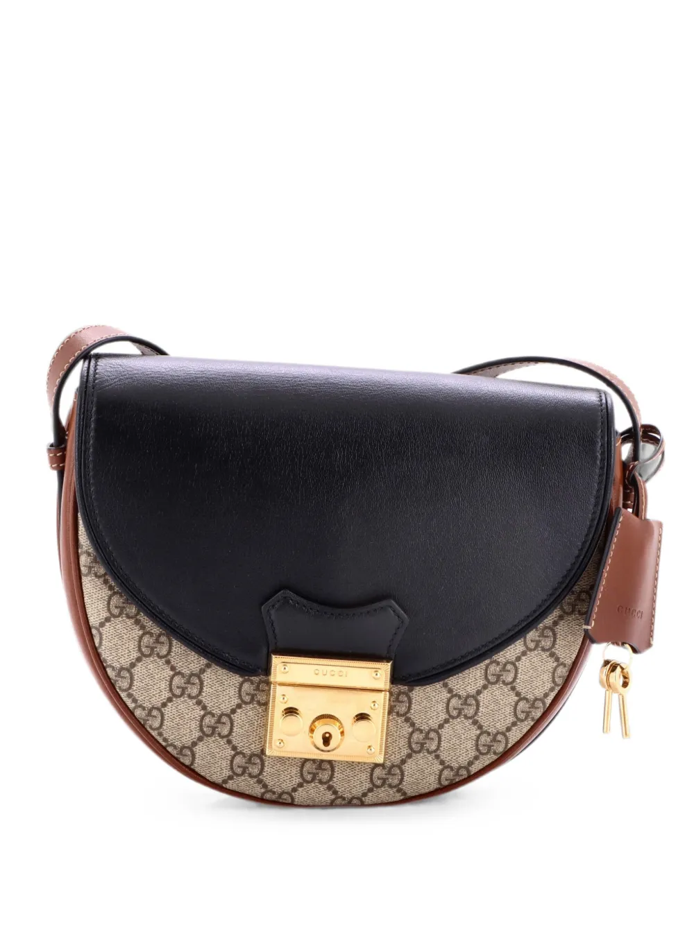 Gucci Pre-Owned Padlock Saddle Shoulder Bag GG Coated Canvas and Leather Small crossbody bag - Black