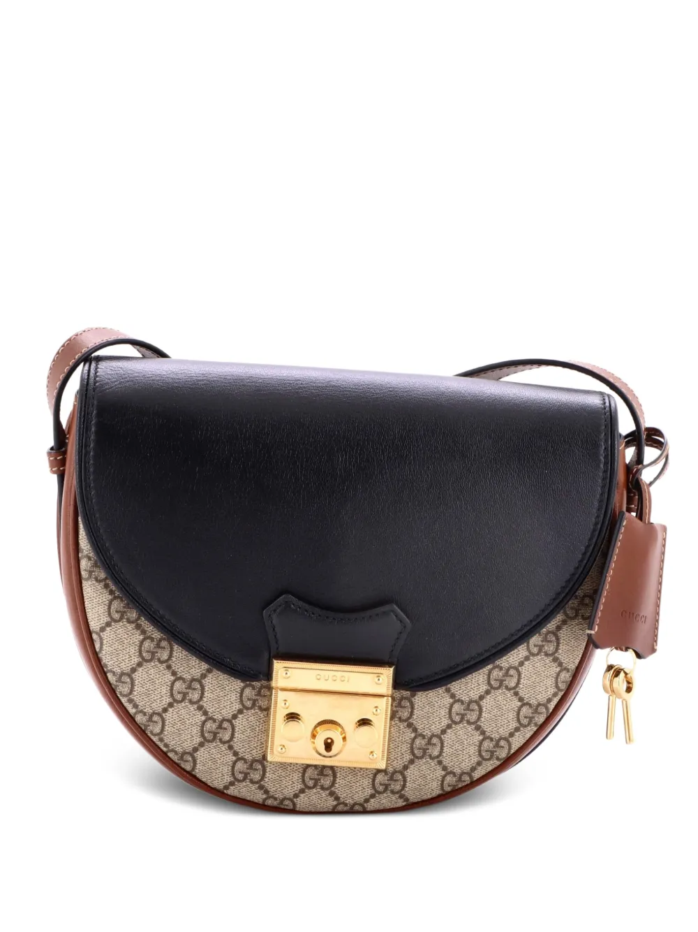 Gucci Pre-Owned Borsa a tracolla Padlock Saddle piccola in tela cerata GG e pelle - Nero