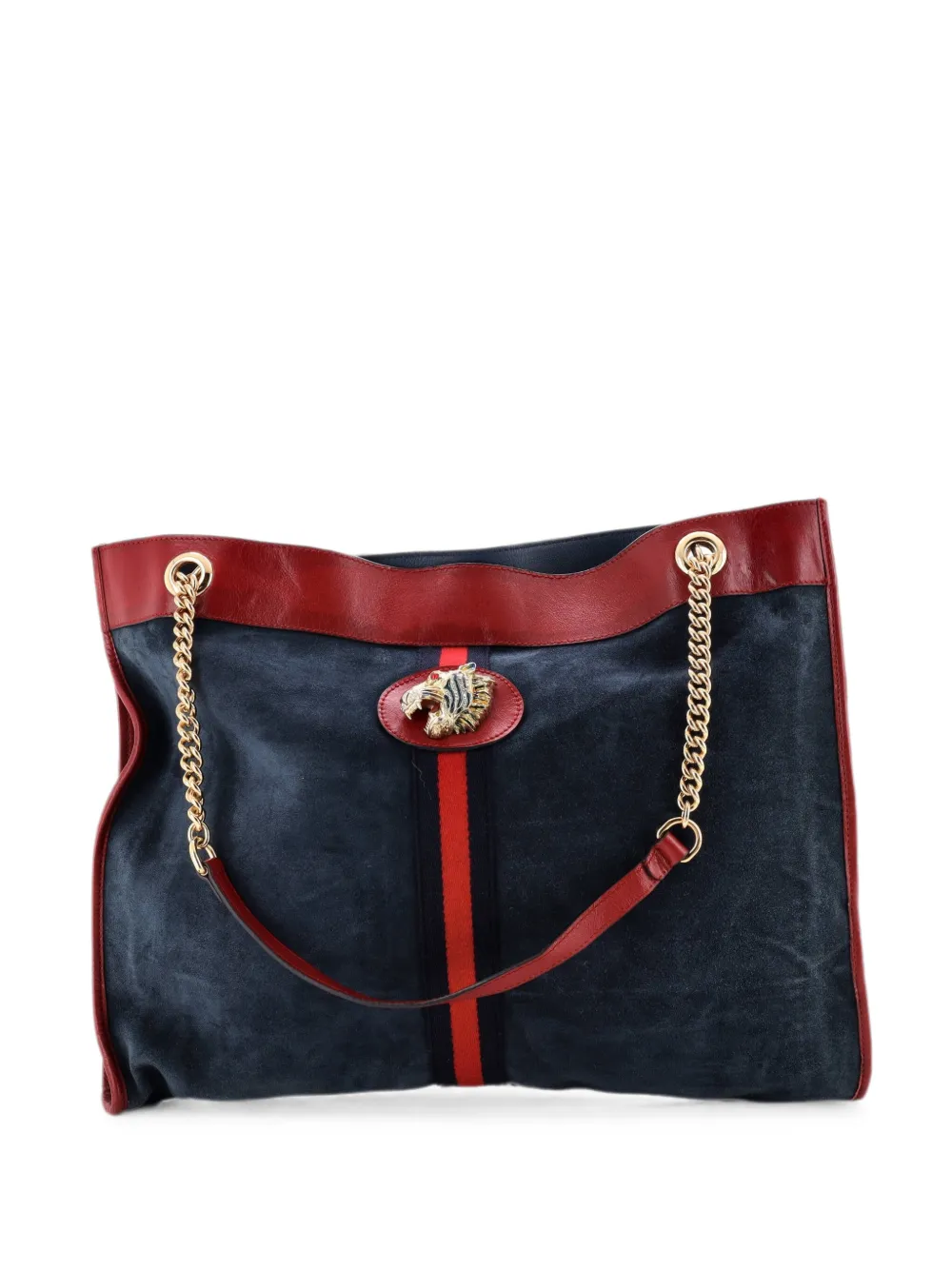 Gucci Pre-Owned Borsa tote Rajah Chain grande in pelle scamosciata - Blu