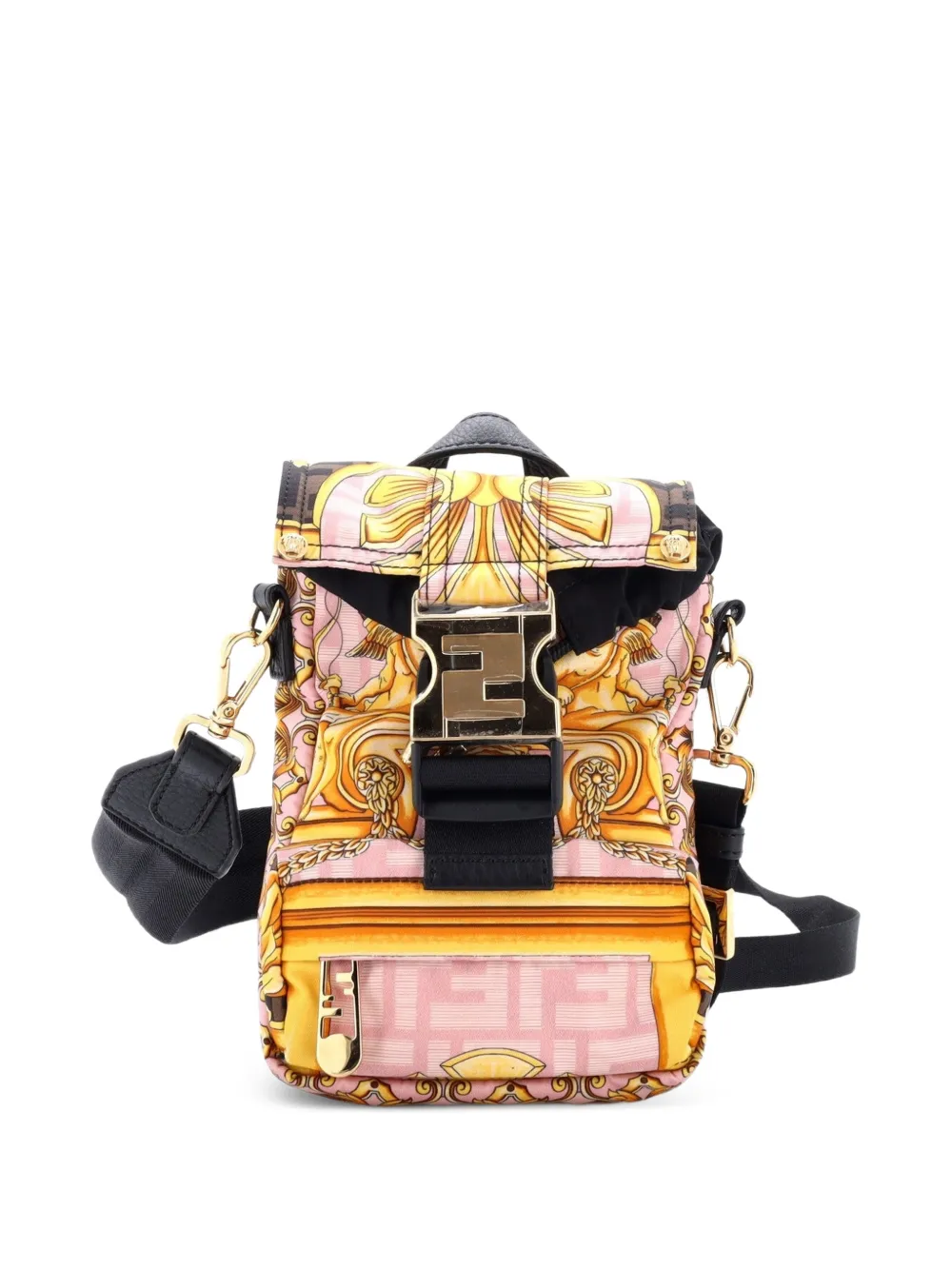 Fendi Pre-Owned x Versace Fendiness Mini Zucca Rucksack mit Print - Mehrfarbig