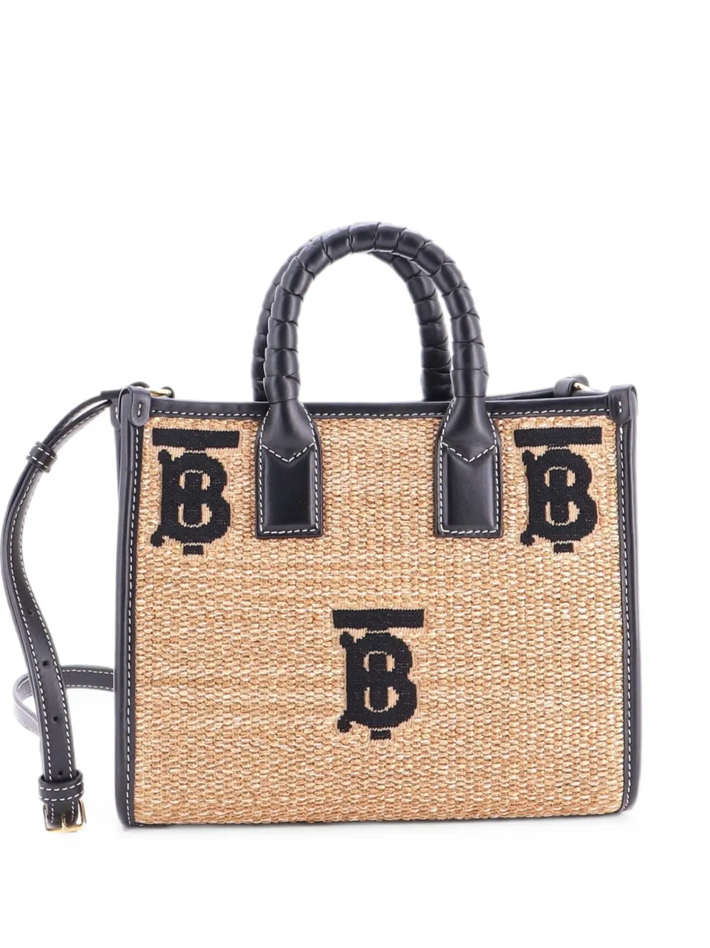 Burberry Pre-Owned Borsa tote Freya mini in rafia e pelle - Nero