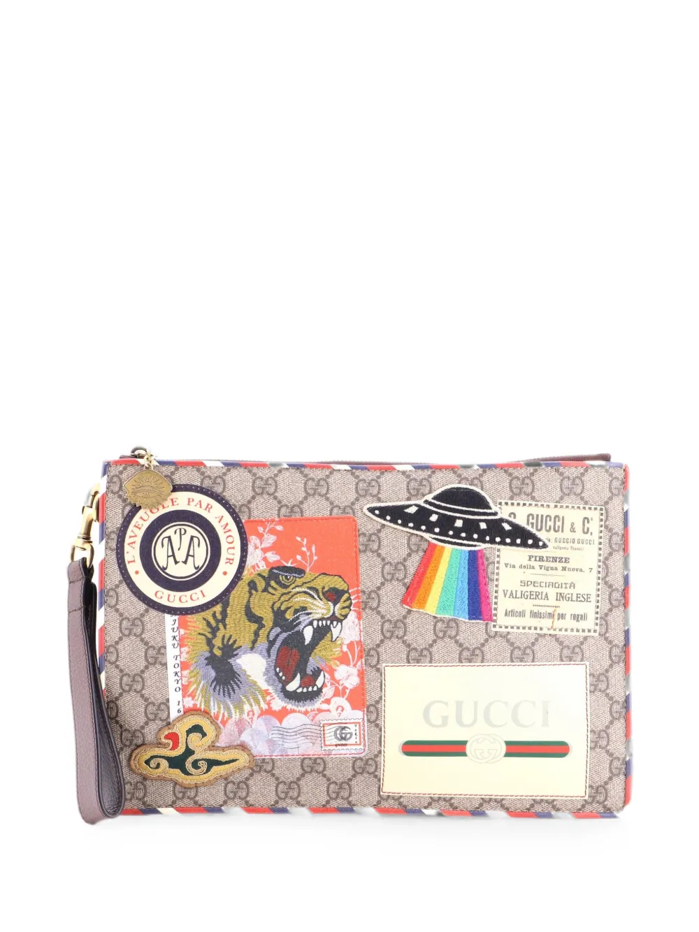 Gucci Pre-Owned Clutch Courrier in tela cerata GG con applicazione - Marrone