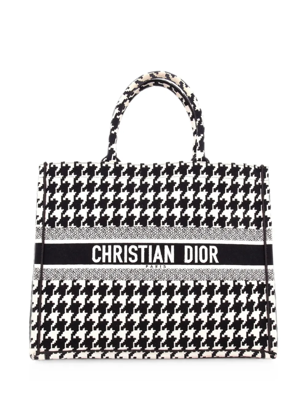Christian Dior Pre-Owned Borsa tote Book grande in tela con motivo pied-de-poule - Nero