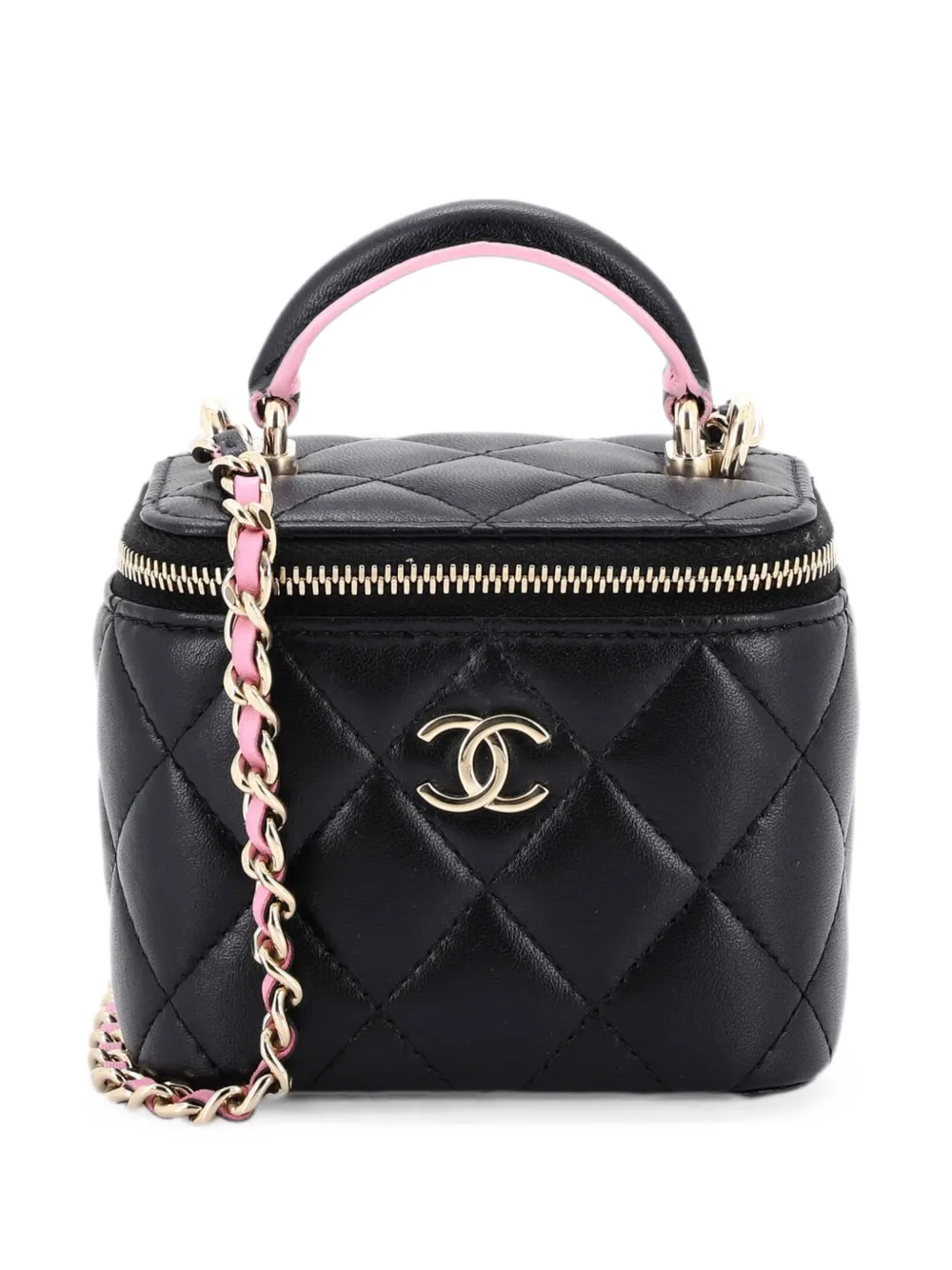 CHANEL Pre-Owned Classic Top Handle Vanity Case with Chain Quilted Lambskin Mini crossbody bag - Black