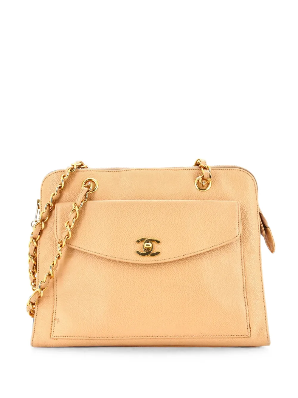 CHANEL Pre-Owned Borsa tote grande in pelle Caviar con tasca frontale - Toni neutri