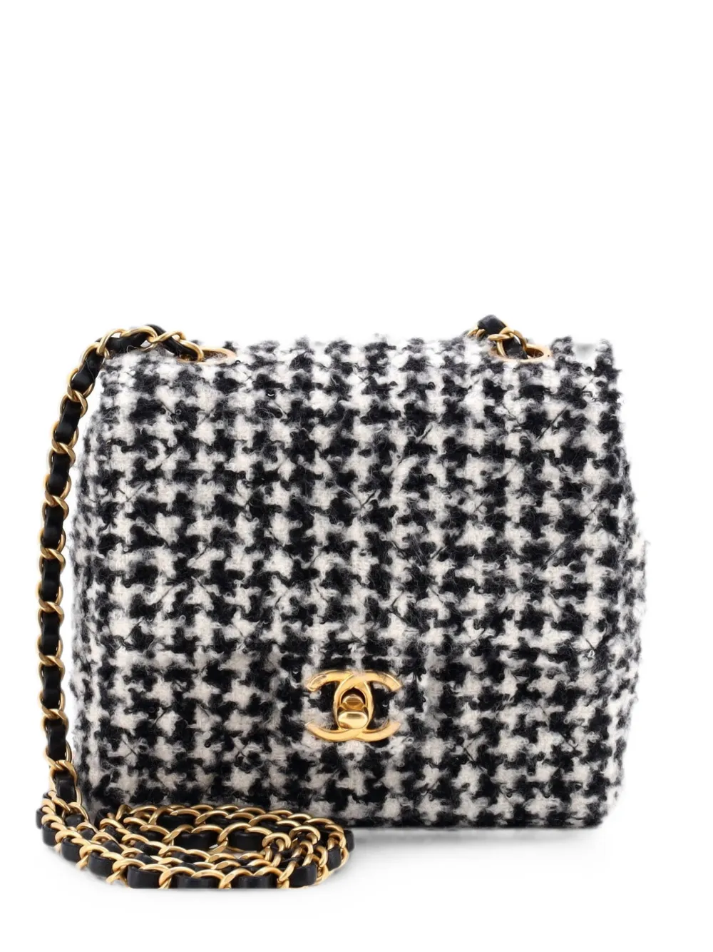 CHANEL Pre-Owned Borsa a tracolla Classics mini in tweed trapuntato con battente e paillettes - Nero