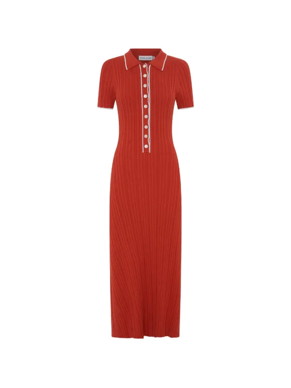 Anna Quan Penelope Ribbed-knit Contrast-trim Midi Dress in Orange