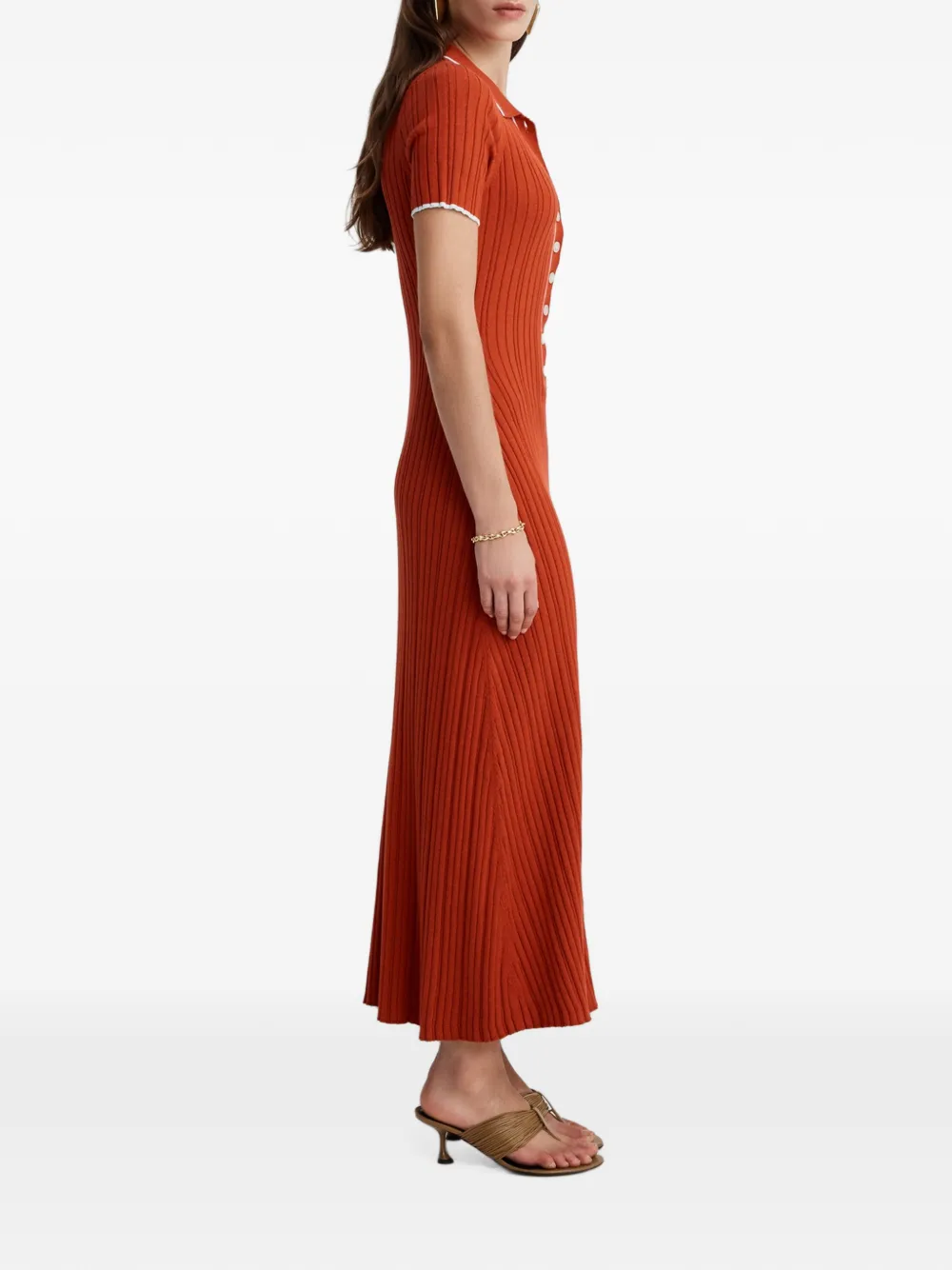 Anna Quan Penelope Ribbed-knit Contrast-trim Midi Dress in Orange, view 4