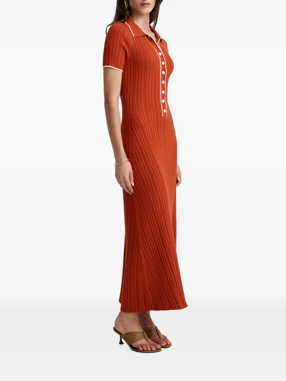 Anna Quan Penelope Ribbed-knit Contrast-trim Midi Dress in Orange, view 3