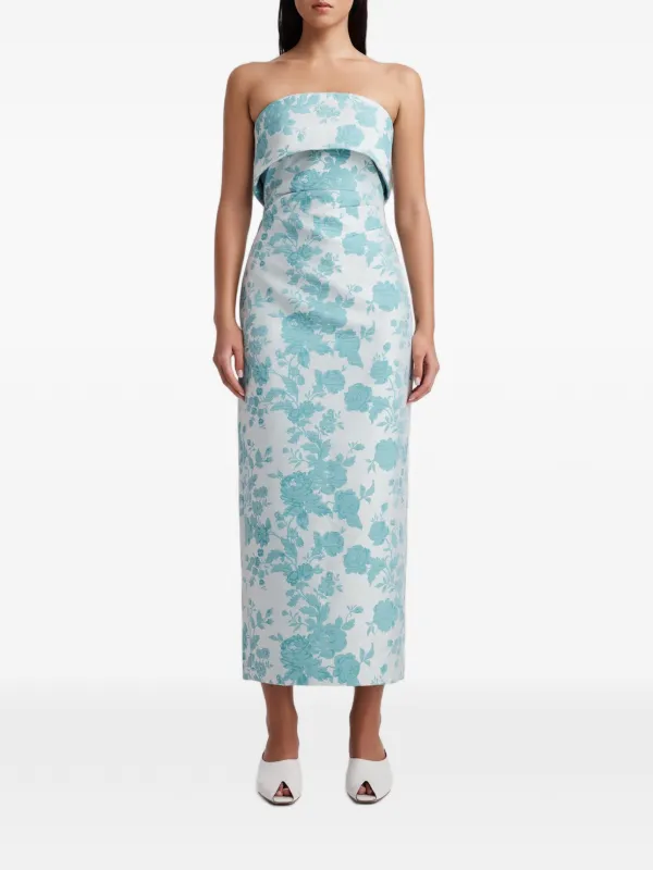 anna quan blue dress Gretel floral-jacquard Strapless Midi | Colour:Dark Royal Blue