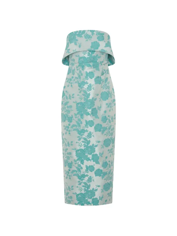 Anna Quan Gretel Floral-jacquard Strapless Midi Dress in Blue