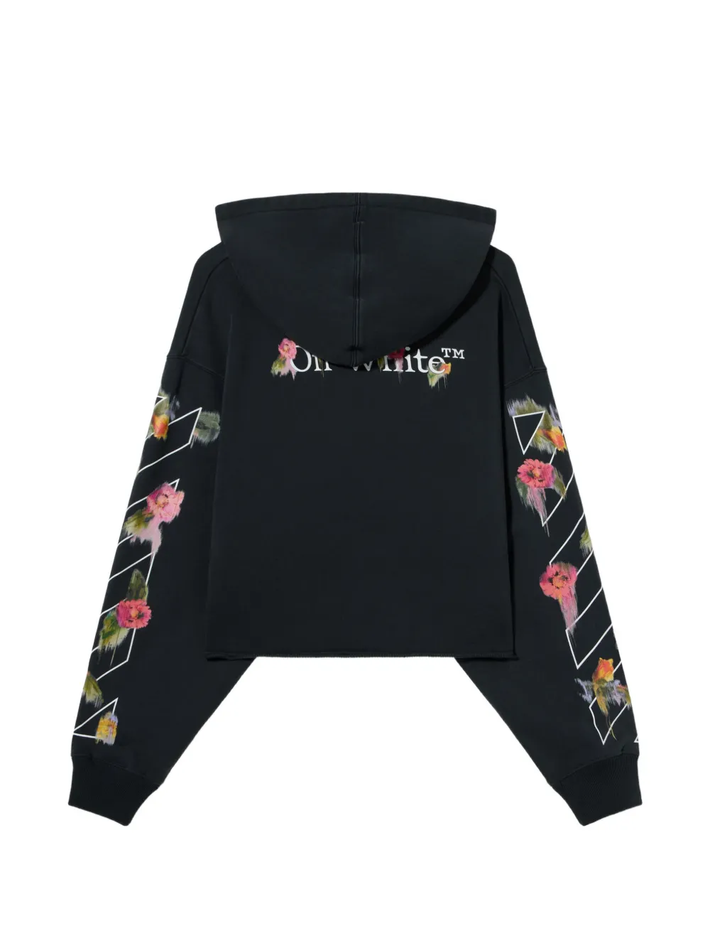 Off-White Bookish Flower cropped hoodie met zak Zwart