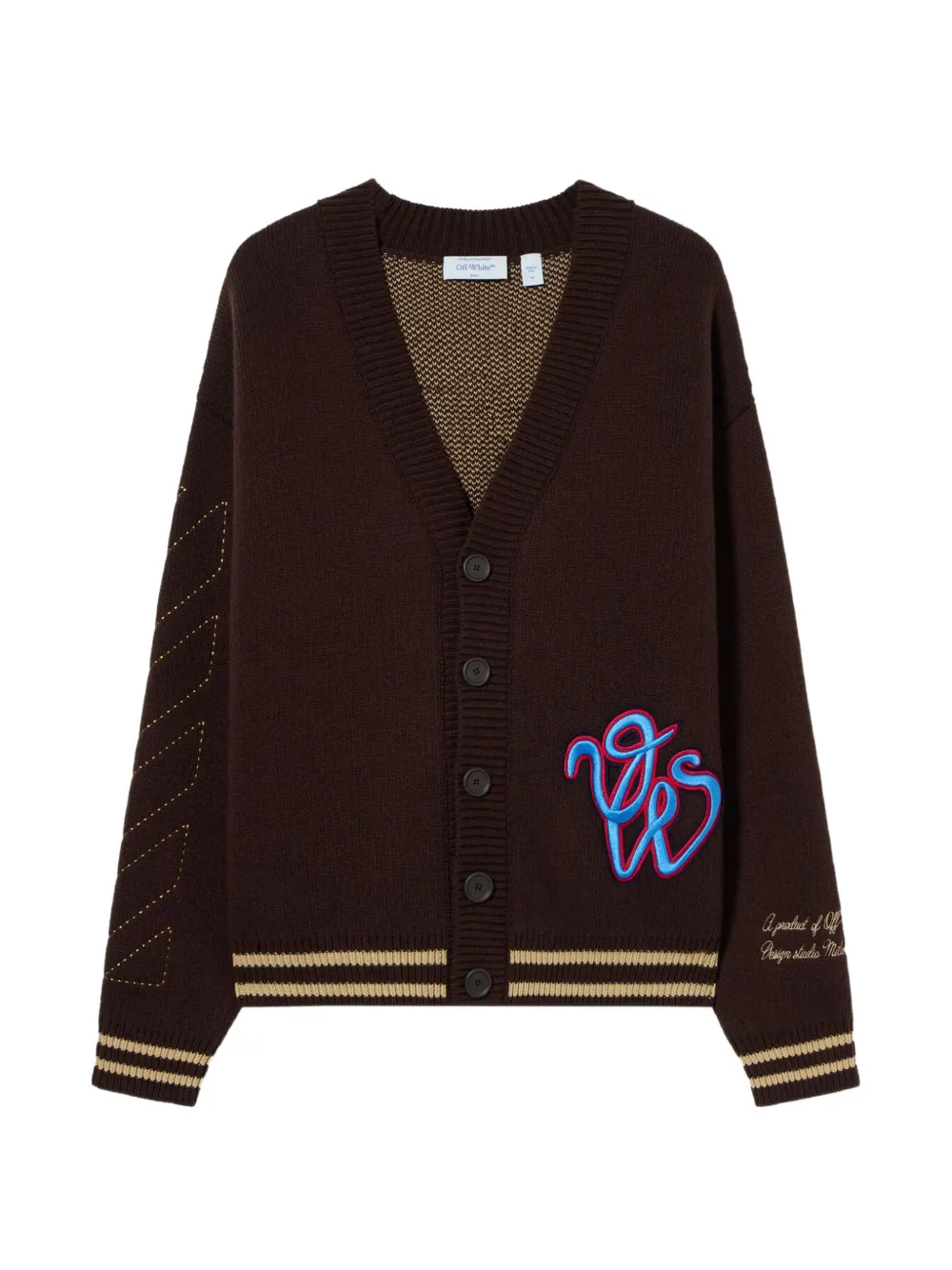 Off-white College Varsity Knit Cardigan In Brown
