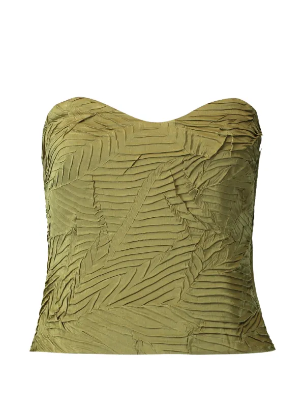 Ulla Johnson Heleen Pleated Satin Bustier Top in Green