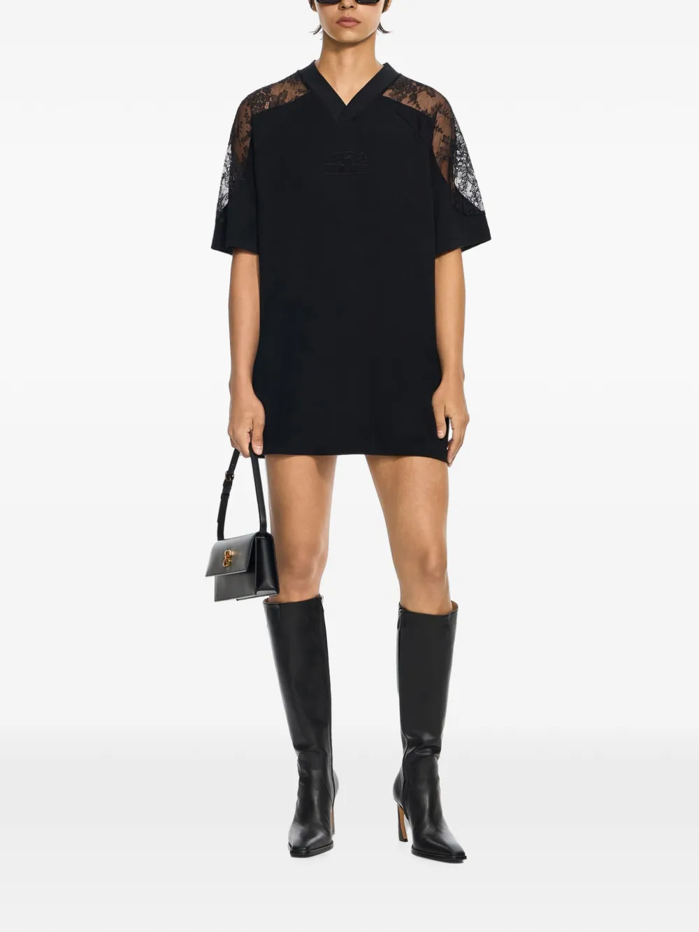 Off-White T-shirt met vlak van kant Zwart