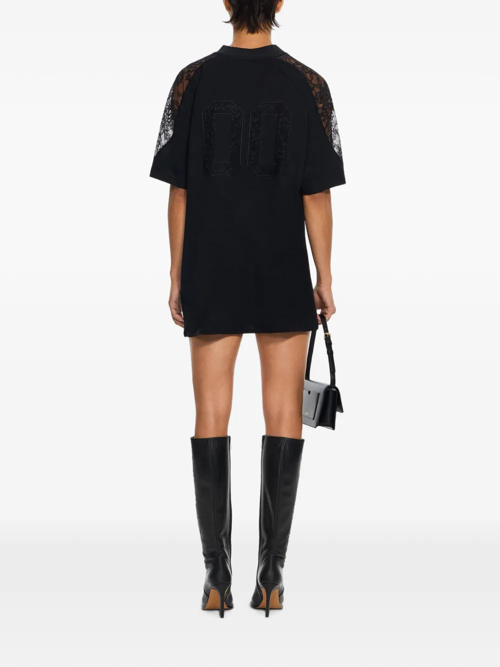 Off-White T-shirt met vlak van kant Zwart