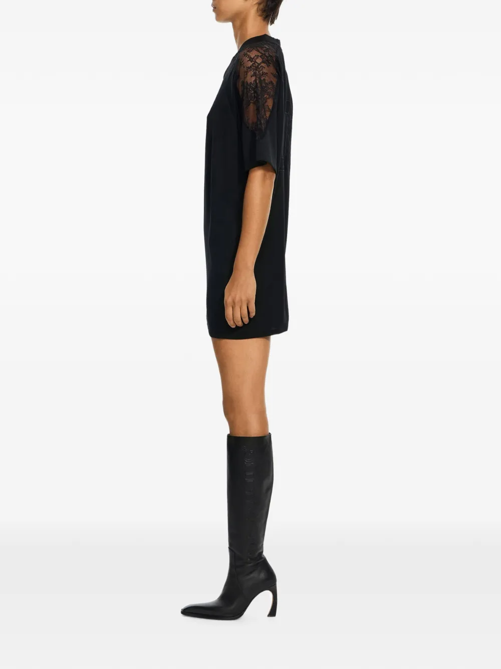 Off-White T-shirt met vlak van kant Zwart