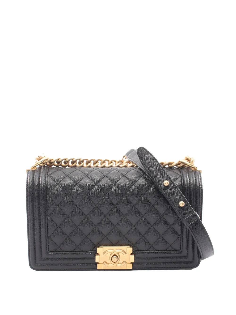 CHANEL Pre-Owned Borsa a tracolla Boy media in pelle Caviar trapuntata effetto invecchiato 2021-2026 - Nero