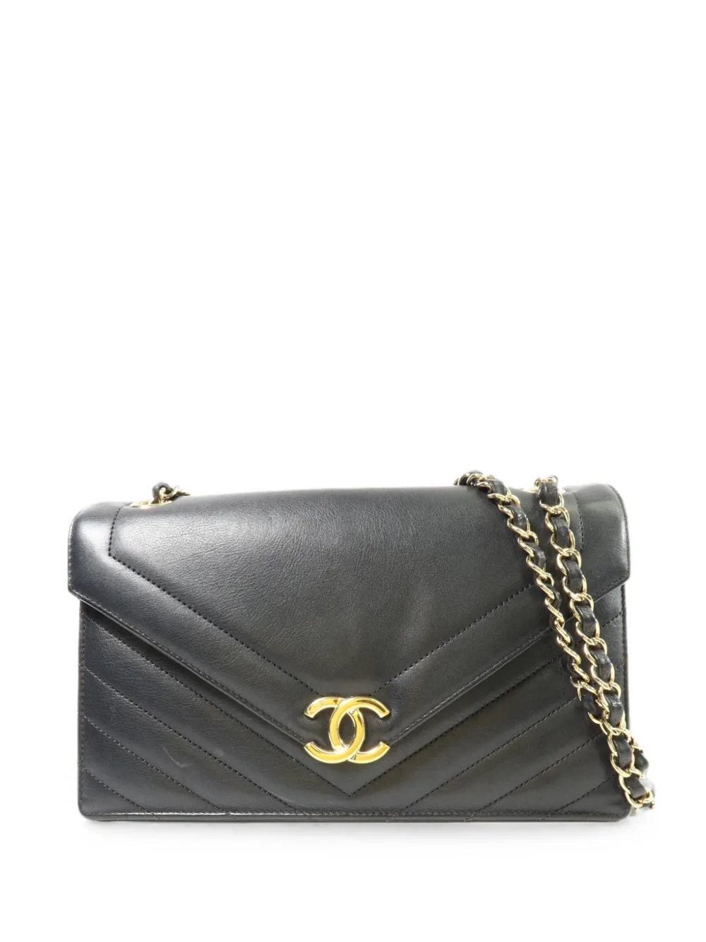 CHANEL Pre-Owned large Chevron Envelope Flap crossbody bag - Nero