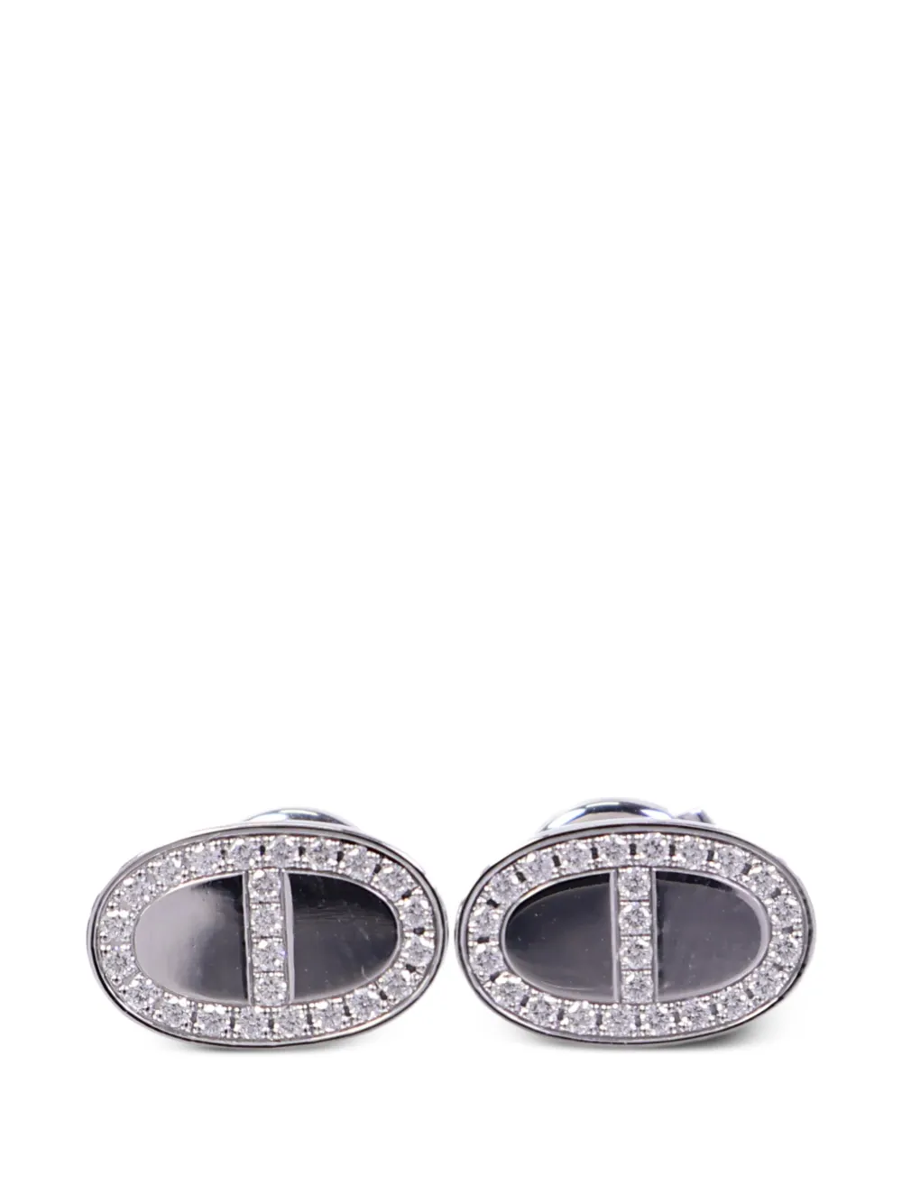 Pre-owned Hermes Chaine D'ancre Contour Diamond Earrings In Silver