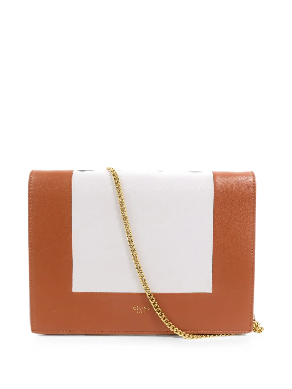 Pre-owned Celine Frame Wallet On Chain Shoulder Bag In Brown