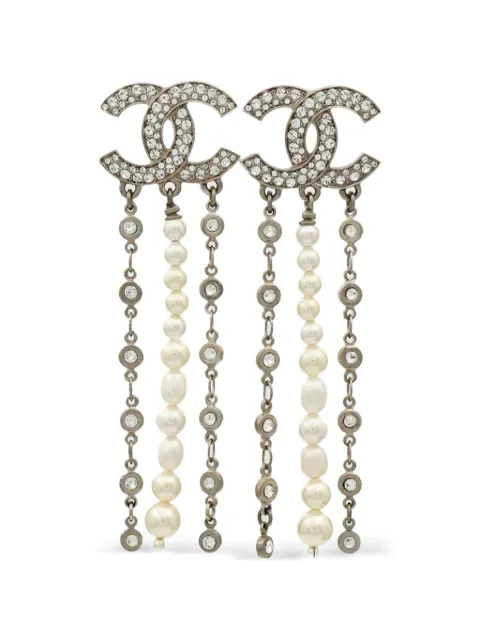 CHANEL Pre-Owned CC-logo faux-pearl drop earrings