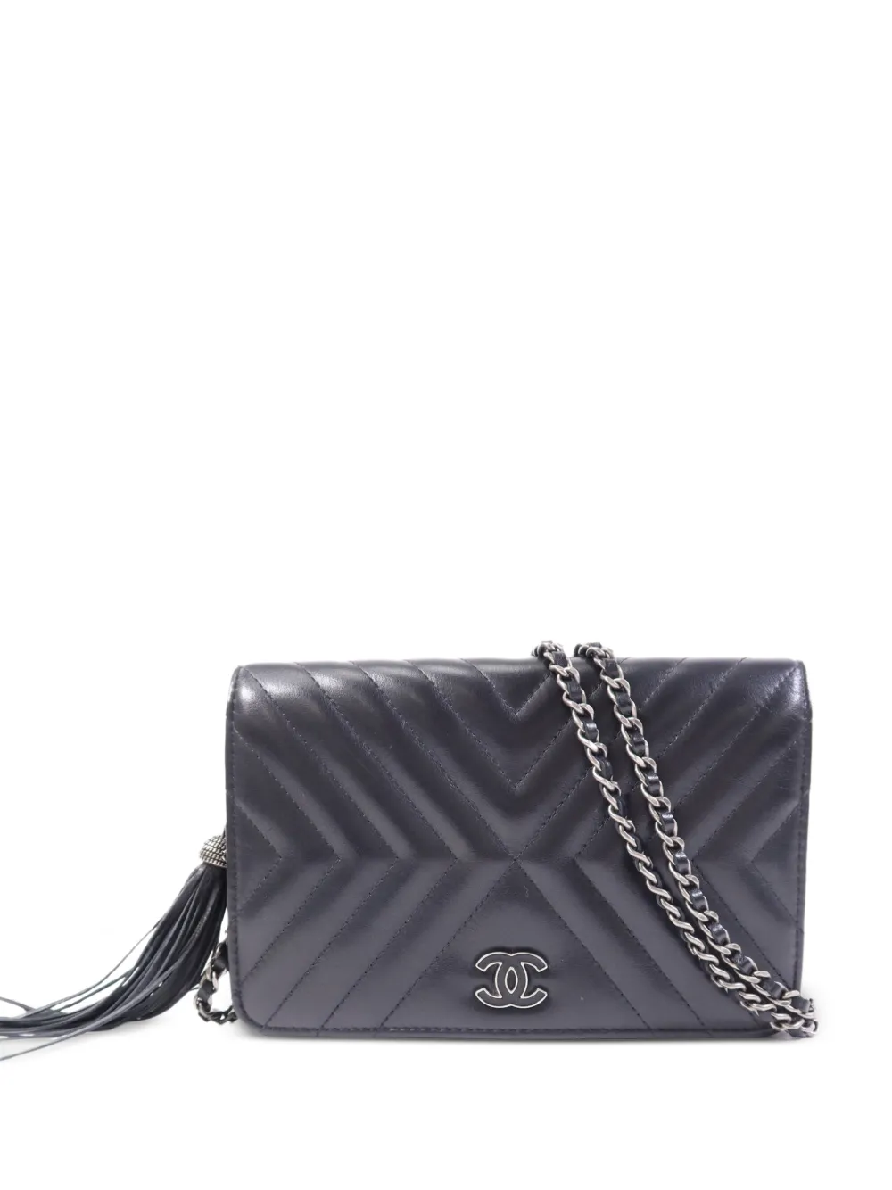 CHANEL Pre-Owned Wallet On Chain chevron-quilted crossbody bag - Black