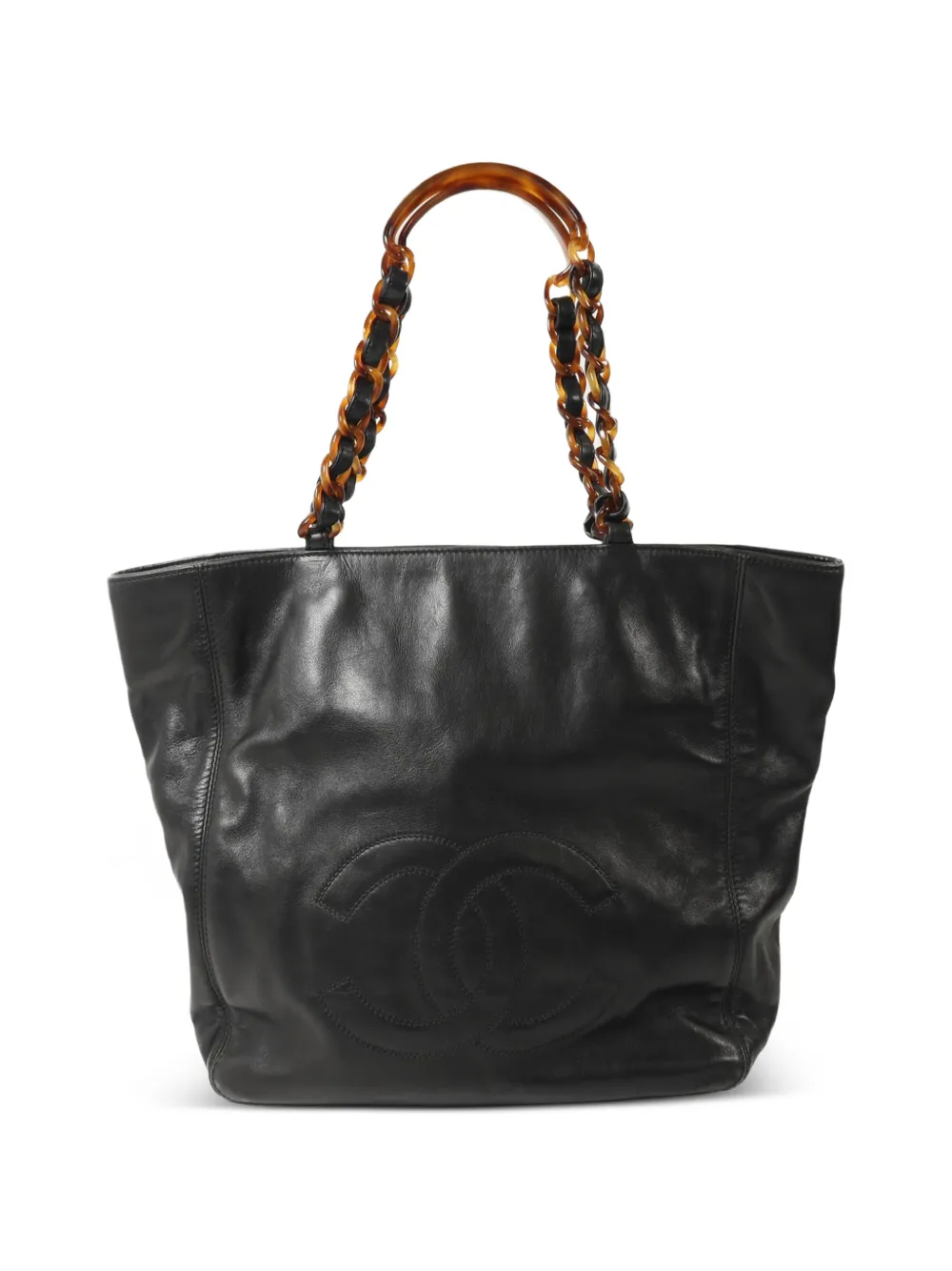 CHANEL Pre-Owned CC tortoise-shell handle tote bag - Black