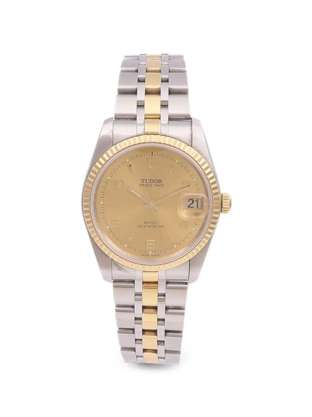 Pre-owned Tudor Prince Date Fluted Bezel 34mm Watch In Gold
