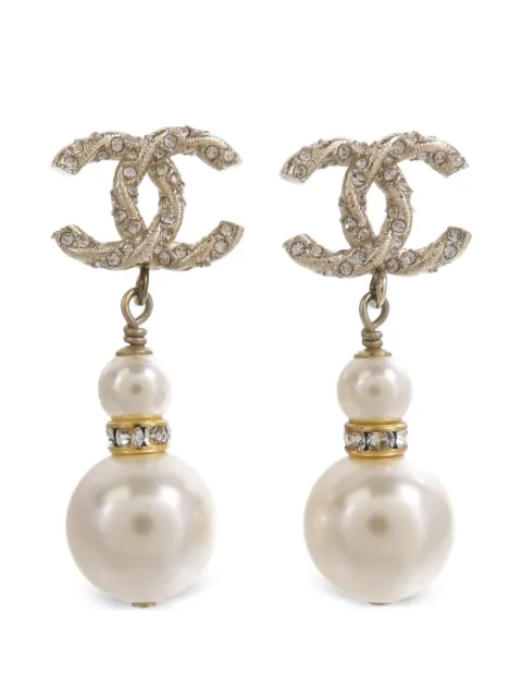 CHANEL Pre-Owned CC logo pearl-drop earrings