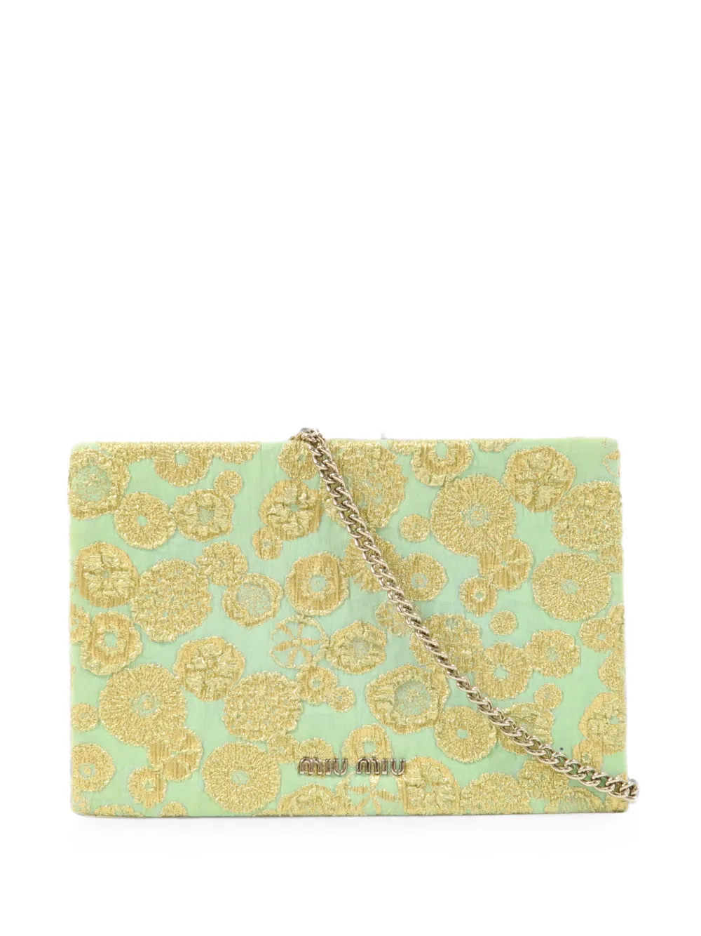Miu Miu Pre-Owned floral-lurex chain clutch bag - Verde