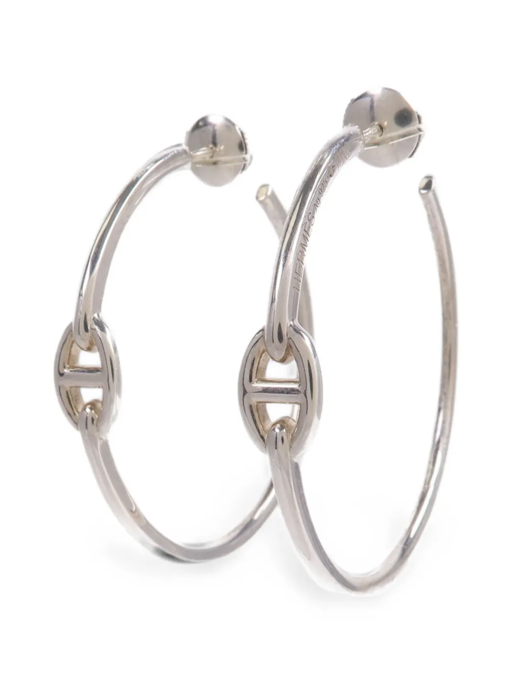Pre-owned Hermes Chaine D'ancre Enchainee Earrings In Silver