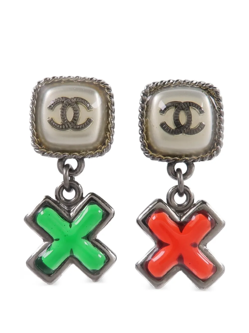CHANEL Pre-Owned CC cross-drop earrings - Red