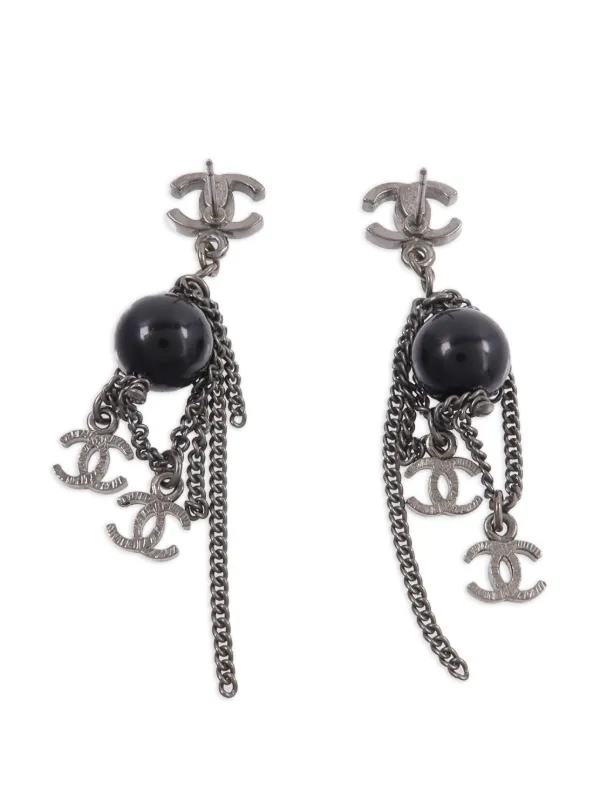 CHANEL ココマーク ドロップ ピアス シルバー CHANEL Pre-Owned ココマーク ドロップピアス | シルバートーン